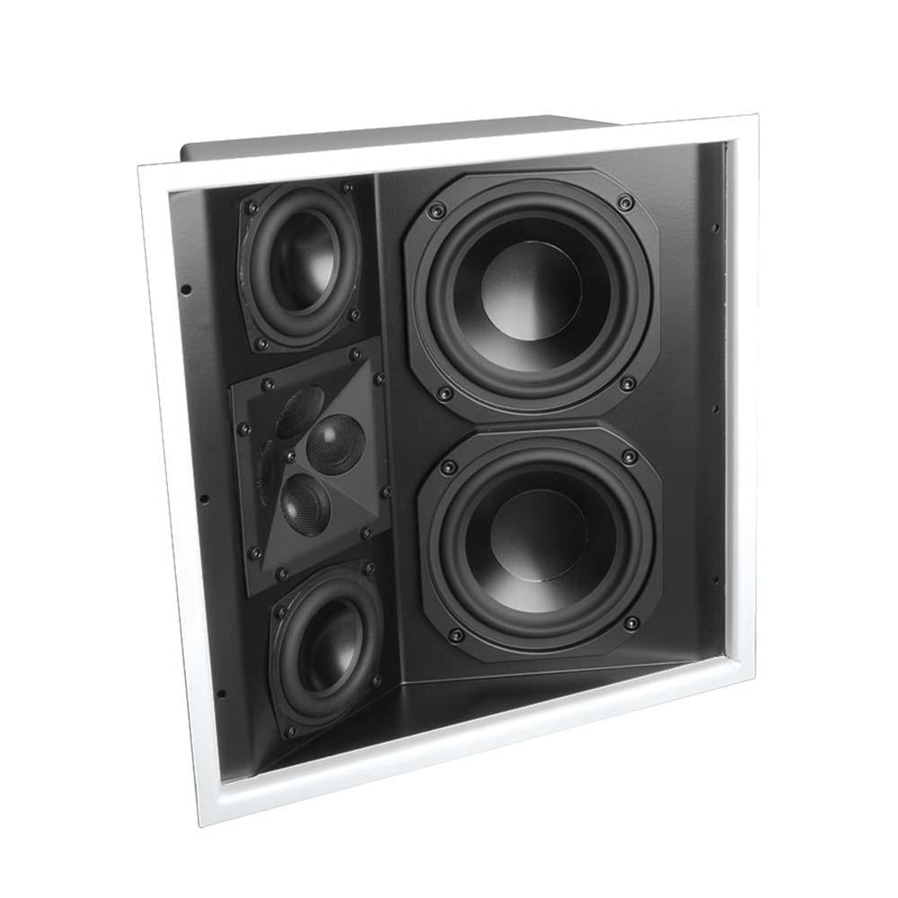 James 3 Way 5.25" Angled Baffle In-Wall or In-Ceiling Surround Speaker With Dual 5.25" Woofer, 2 x 3.5" Mid Range, Quad Tweeter Array and White Grille: EACH