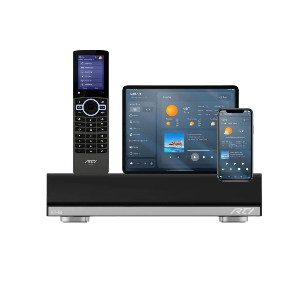 RTI Evaluation System, XP-6s Control Processor, iPad License, 3 vIRsa IR Emitters and 3.5mm Mini Plug With Choice of Different User Control Interfaces: SET 1