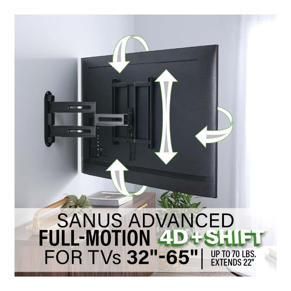 Sanus Advanced Full-Motion 4D + Shift™ TV Wall Mount For 32" to 65" TV Screens  1