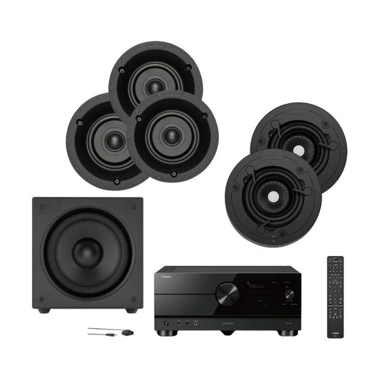 Yamaha AVR-VP4-SUB 5.1 Surround Sound Bundle With Yamaha RXA-6A AVR, Three VP42R Round In-Ceiling Speakers, Two VX46R Round Surround In-Ceiling Speakers and S10i 10" Active Subwoofer: SET 4