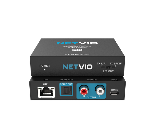 Netvio EX-2CH-300-10 | 300m 2-Channel Audio Extender with Built-in DAC & PoC