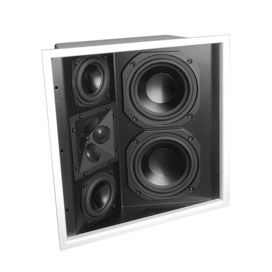 James 3 Way 5.25" Angled Baffle In-Wall or In-Ceiling Surround Speaker With Dual 5.25" Woofer, 2 x 3.5" Mid Range, Quad Tweeter Array and White Grille: EACH