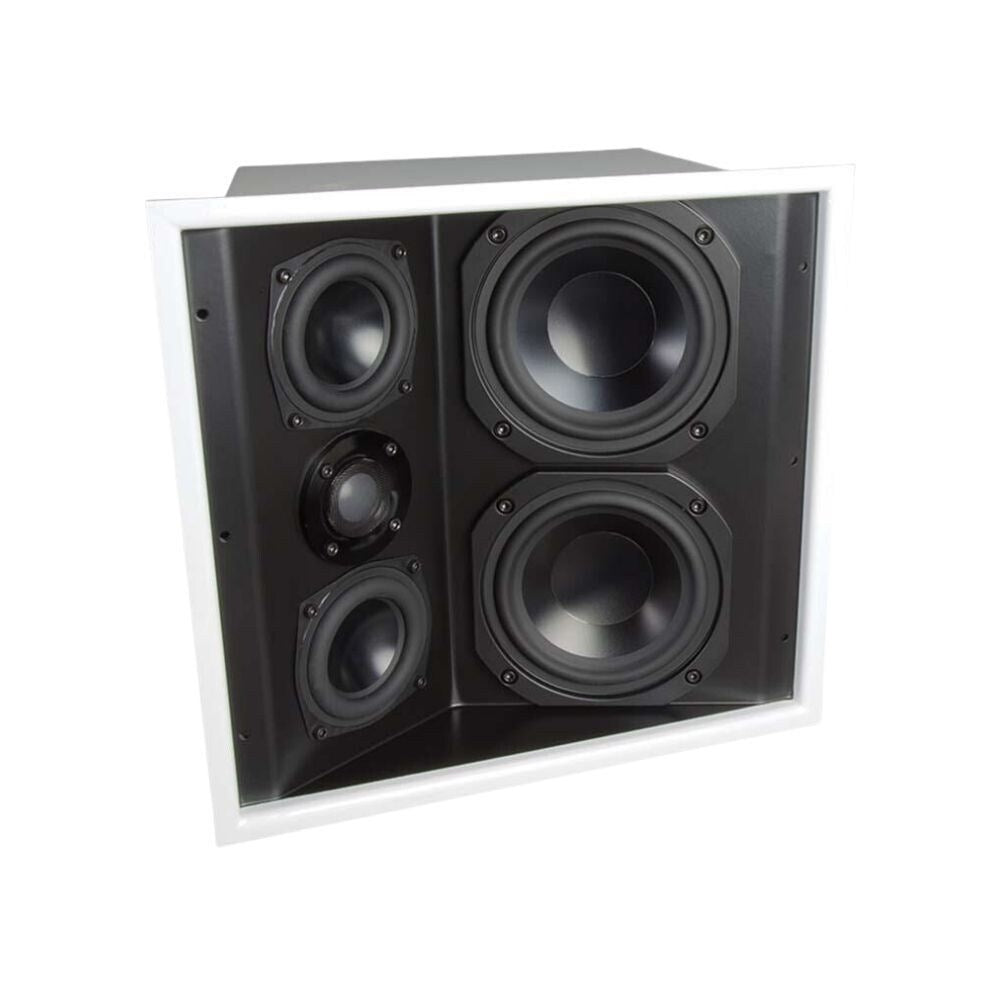 James 5.25" 3 Way Angled Baffle In-Wall or In-Ceiling Speaker, Dual 5.25" Woofer, Two 3.5" Mids, One BE Tweeter and White Grille: EACH