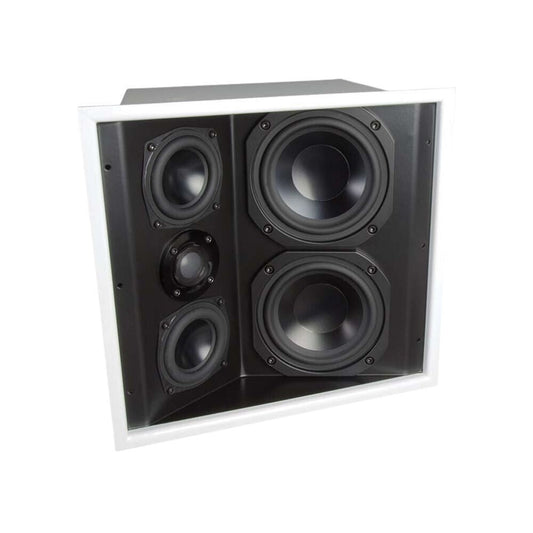 James 5.25" 3 Way Angled Baffle In-Wall or In-Ceiling Speaker, Dual 5.25" Woofer, Two 3.5" Mids, One BE Tweeter and White Grille: EACH