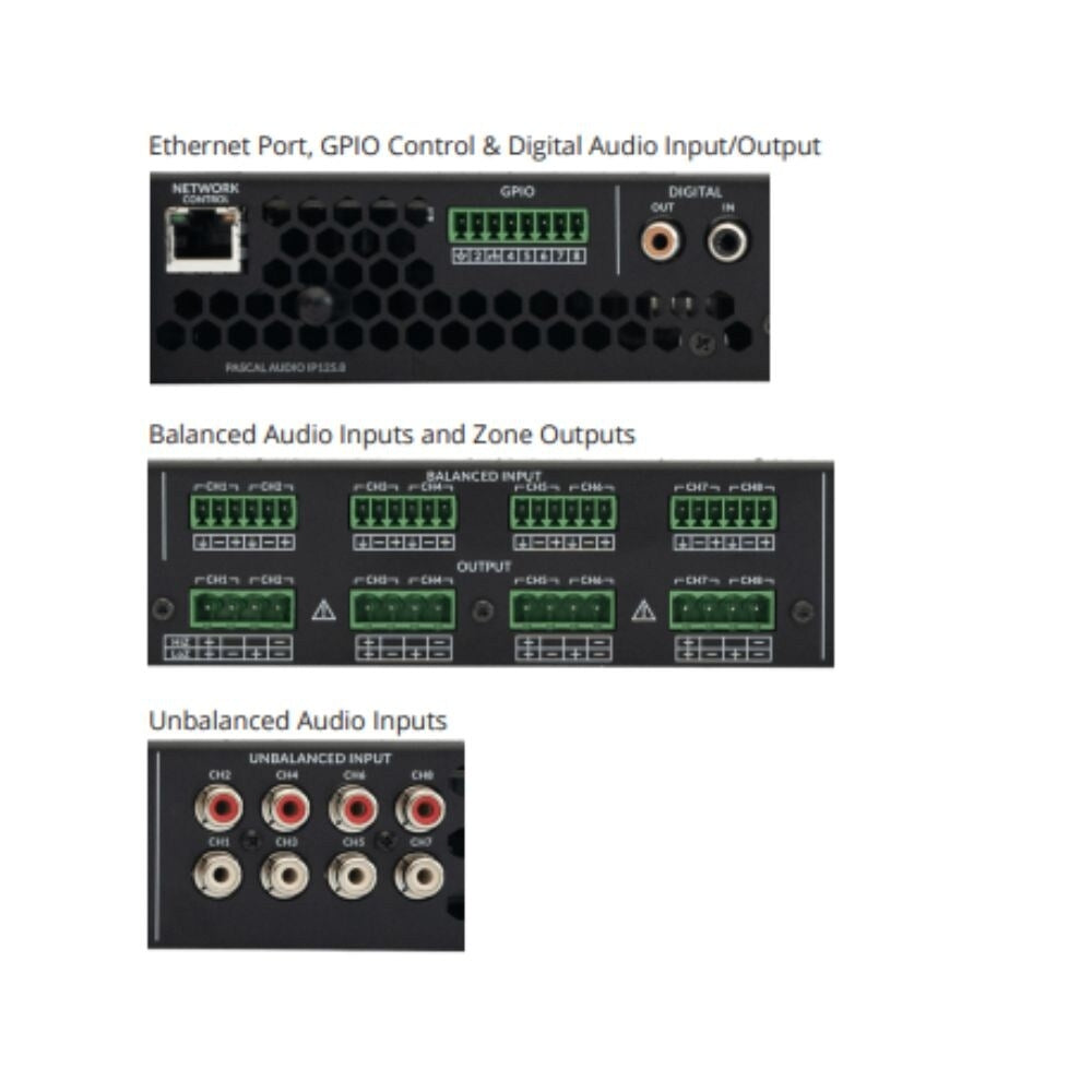 RTI 8 Channel 125W, 4 Channel 100V Line, 250W DSP Matrix Audio Amplifier 2