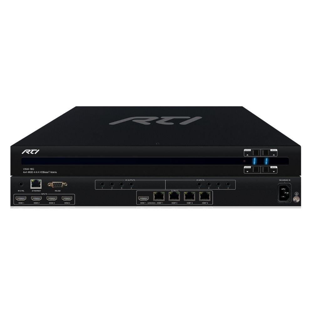 RTI VX44-18G-KIT 4x4 HDMI 4K 60Hz 4:4:4 HDBaseT&trade; Matrix Switch Kit With 4x HDMI HDBaseT&trade; Receivers: SET 1