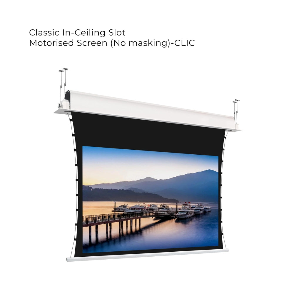 Screen Research In Ceiling Comprehensive Portfolio of Motorised Drop Down Screens With Black or White Casing  2
