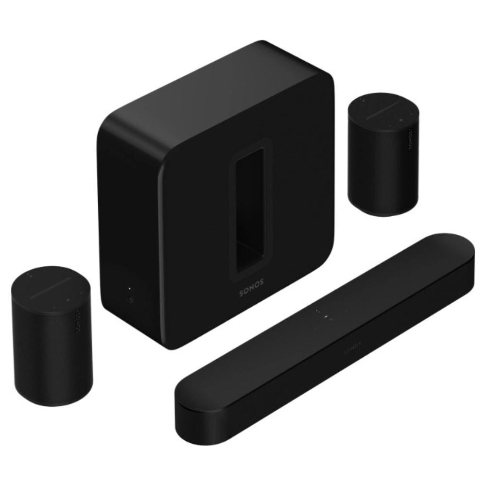 Sonos Immersive Set With Beam Smart Soundbar, Sub Mini Wireless Subwoofer and Two Era100 Voice Control Speakers, Black or White: SET 1